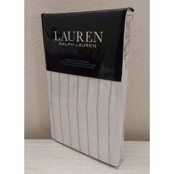 Ralph Lauren SPENCER STRIPE SATEEN White SAGE Cotton Standard Pillowcase Set 2pk - Picture 2 of 9